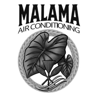 Logo for Malama Air Conditioning with tropical leaf design.