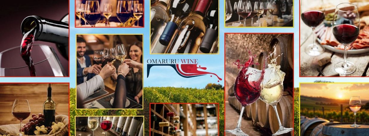 Collage of wine glasses, bottles, and vineyards.