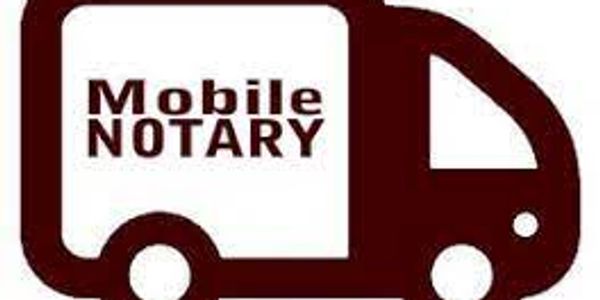 Logo of a mobile notary service with a stylized vehicle.