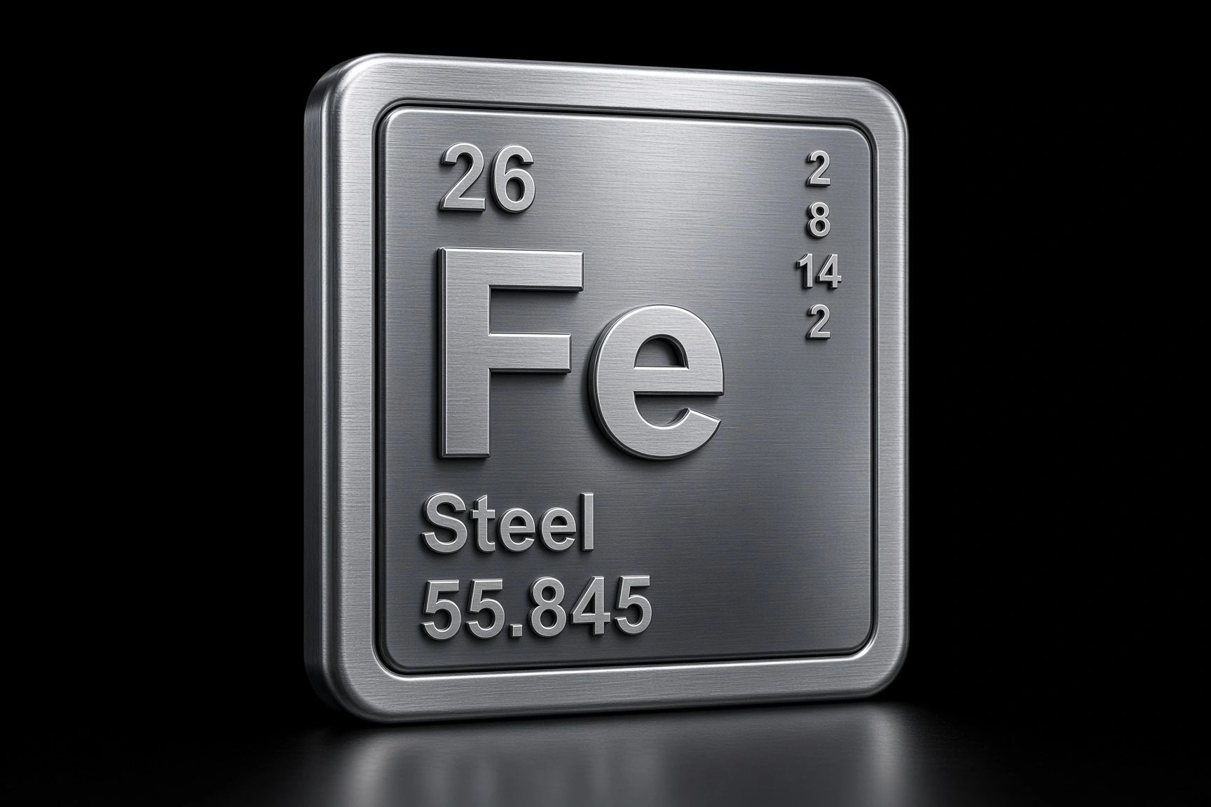 Metallic periodic table element Fe for Steel.