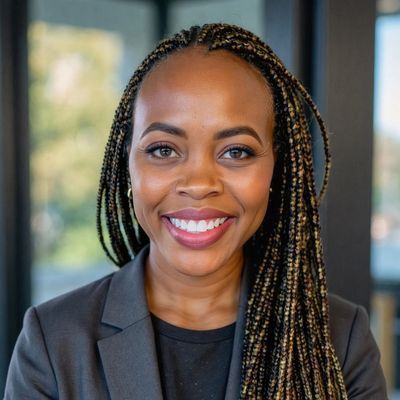 Smiling woman with braided hair in a blazer.