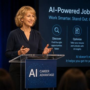 Woman presenting about AI-powered job search.