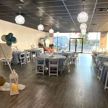 View of decorated venue space.