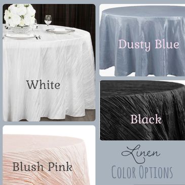 Table linen options that are available from venue for your event.