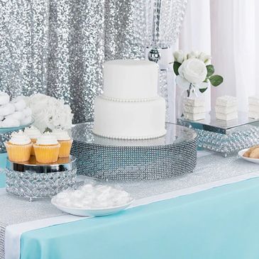 Example of long tables that are provided by Venue for your event.