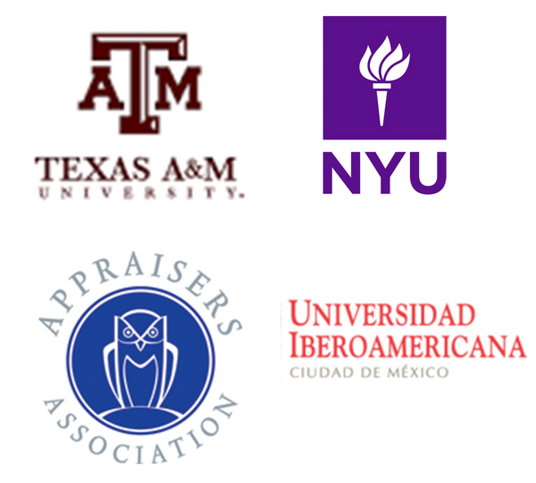 Collage of four logos: Texas A&M, NYU, Appraisers Association, and Universidad Iberoamericana.
