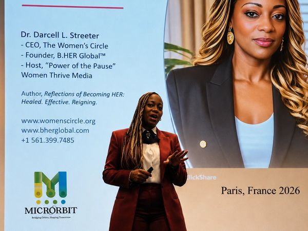 Dr. Darcell L. Streeter presenting at a conference with her professional achievements displayed.