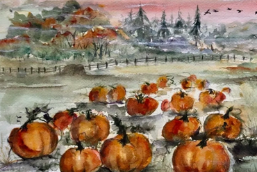 autumn field pumpkins geese