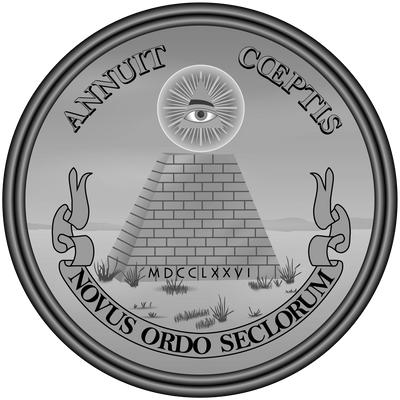 A coin design featuring the Eye of Providence above a pyramid with Latin text.