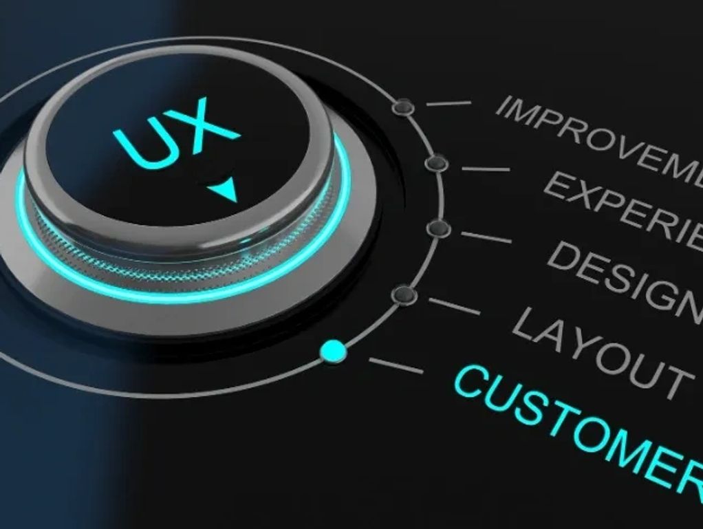 Close-up of a glowing UX control dial focused on customer experience.