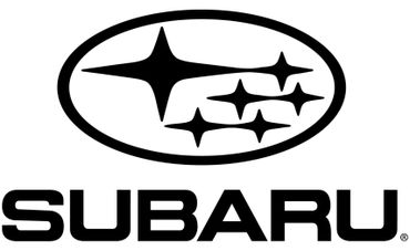 Black and white Subaru logo with stars and text.