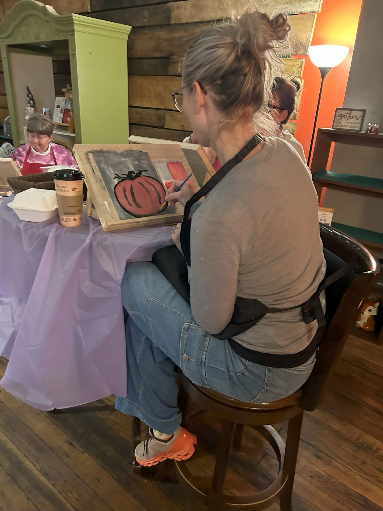 A fellow creative learning  at  Coffee & Canvas at The Fox Den Coffee Shop in Albion, Indiana. 