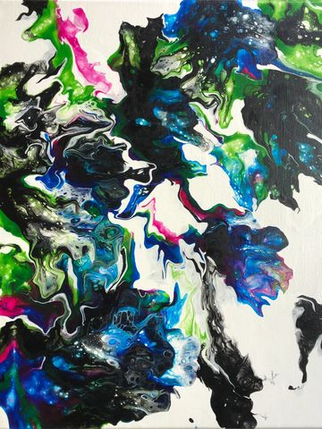 "Radical" acrylic pour painting by Natalee Wright, artist and owner of Artful Transformations.