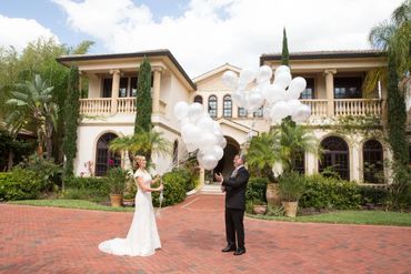 Balloon first look wedding