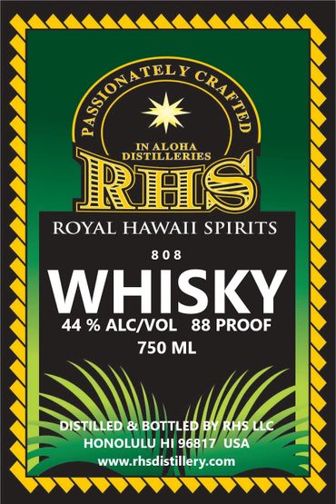 808 Whisky by Uncle Karl- Willy Wonka of Alcohol in Hawaiian Islands , label By Nancy Riley Design
