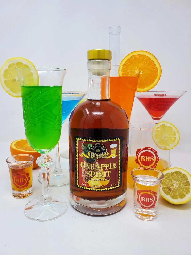 photo of vivid cocktails, rhs pineapple spirit crafted by rhs bottled in nordic bottles 750ml