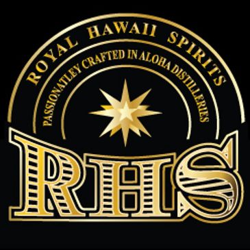 The RHS Distillery Logo  in  RHS Royal Hawaii Spirits Black and Gold Colors. The logo is used on RHS Nordic 375 and 750 ml glass bottles with caps. 