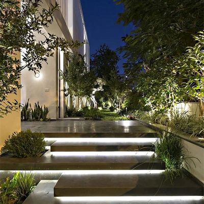 outdoor lighting on landscape stonework in toronto ontario. There are also garden lights designed