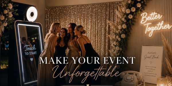 Shoreline Events mirror booth, Audio guest book and event backdrop hire in Perth.