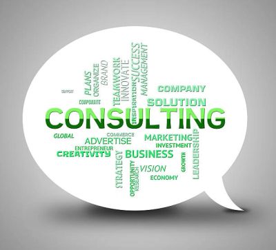 Word cloud focused on consulting and business terms.