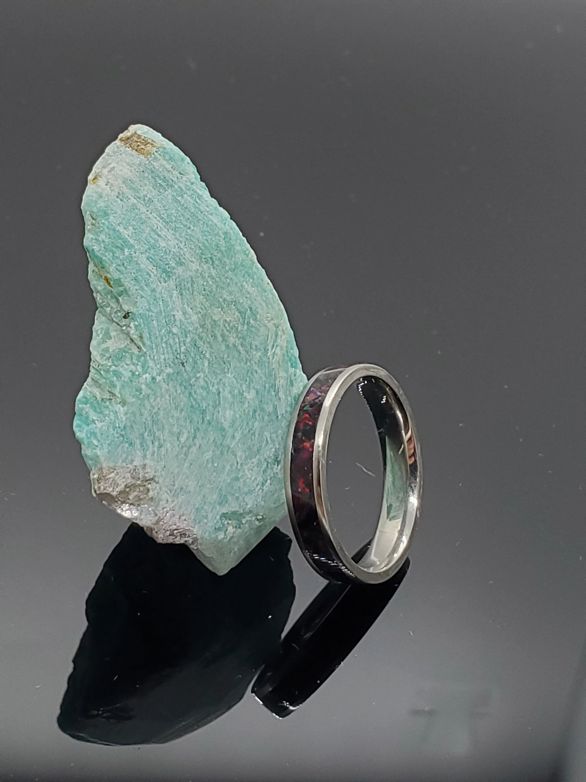 black cherry crushed opal titanium 4mm width woman's ring