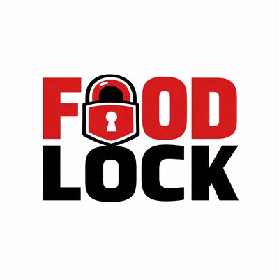 Logo with the words FOOD LOCK and a padlock replacing the letter O.