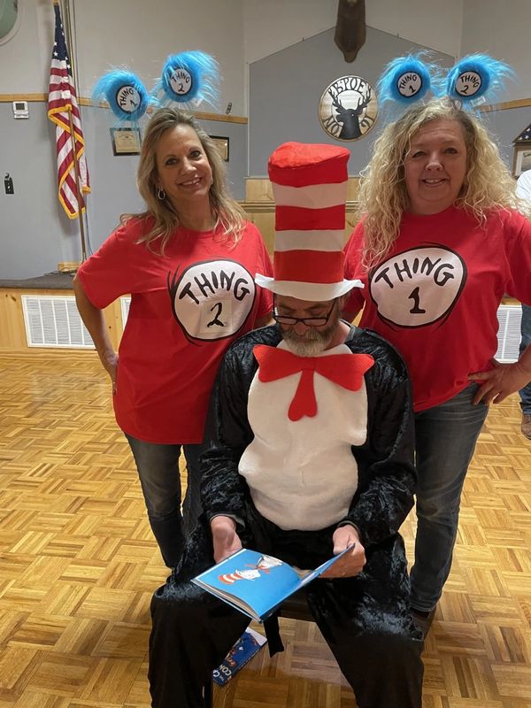 Dr Seuss with Thing 1 & 2.  Read event for kids