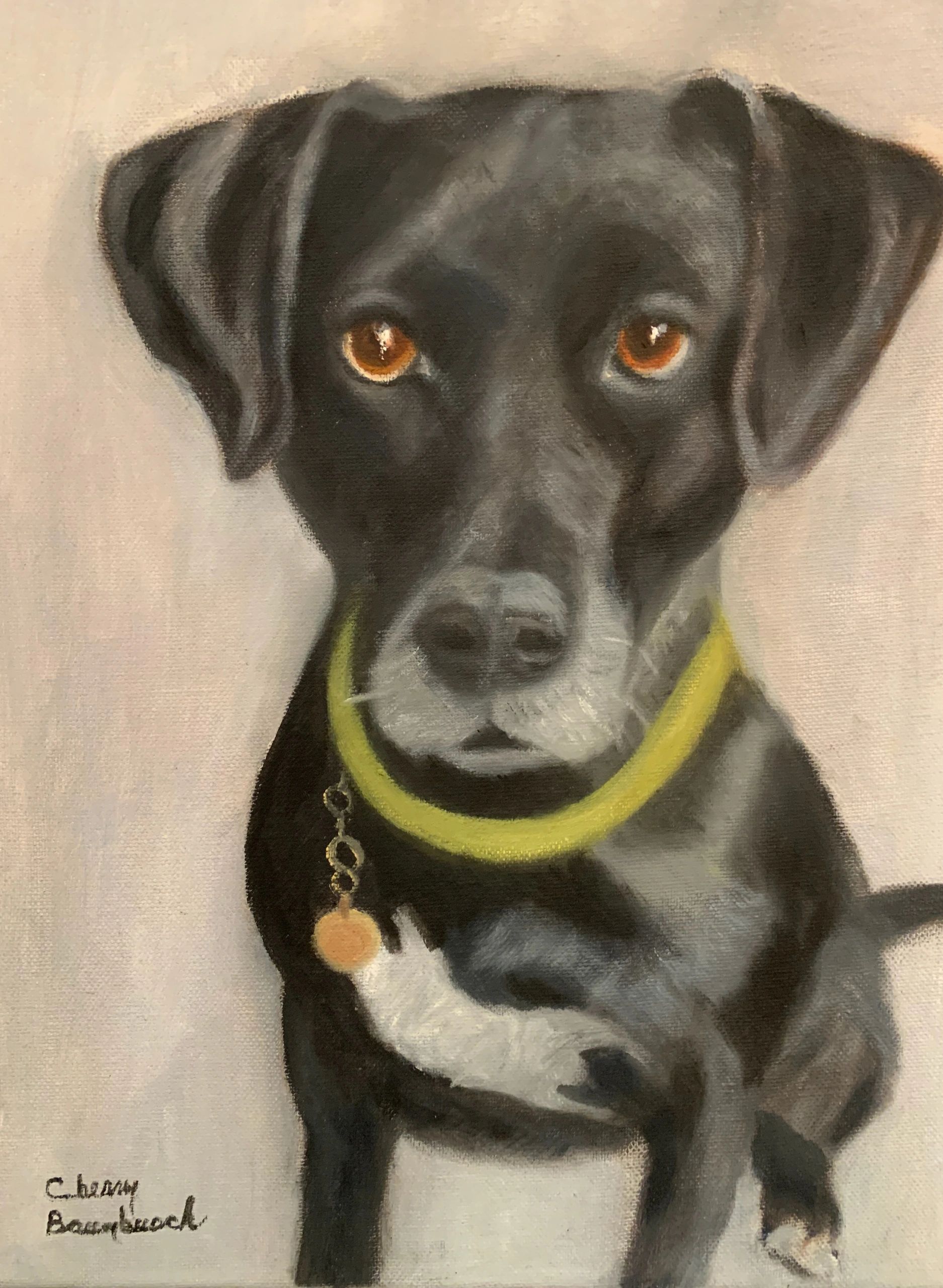 Walker, black labrador, oil on canvas