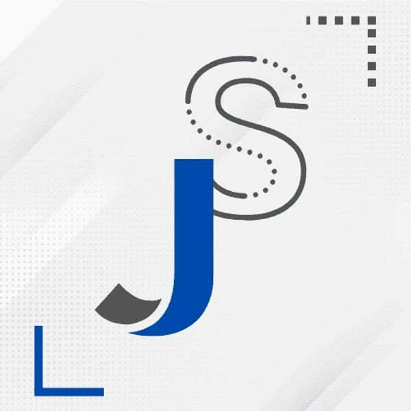 Abstract design featuring stylized letters 'J' and 'S' in blue and gray tones.