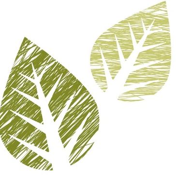 Two stylized green leaves with a textured, hand-drawn look.
