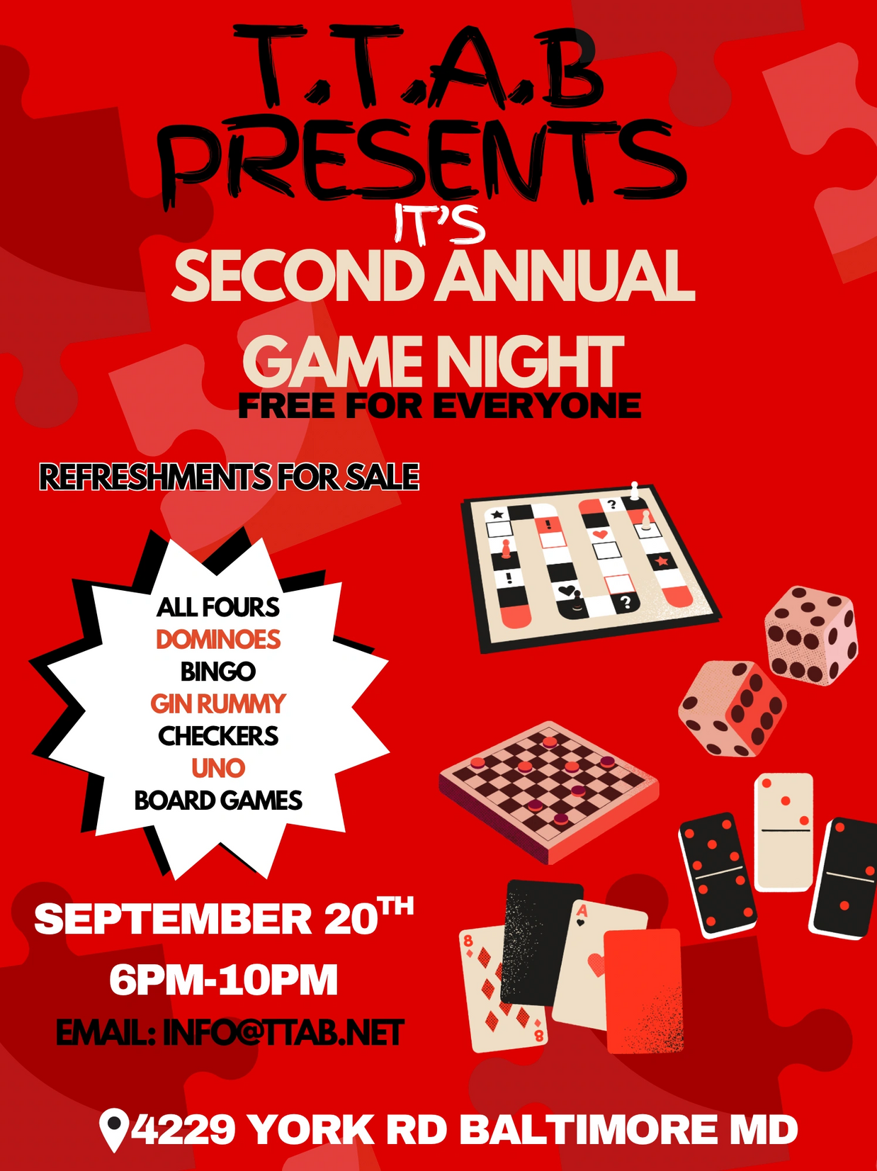 T.T.A.B’s 2nd Annual Game Night for everyone.