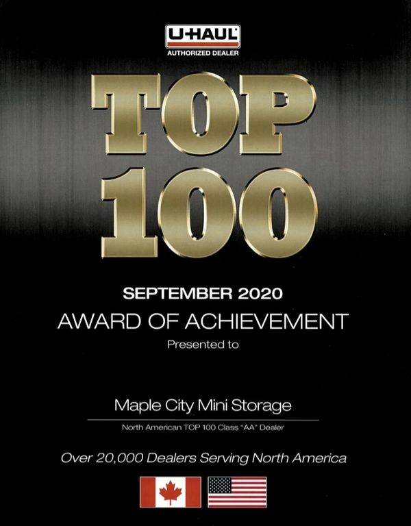 Top 100 U-Haul dealer
September 2020
award of achievement
Top 100 U-Haul authorized dealer
Chatham