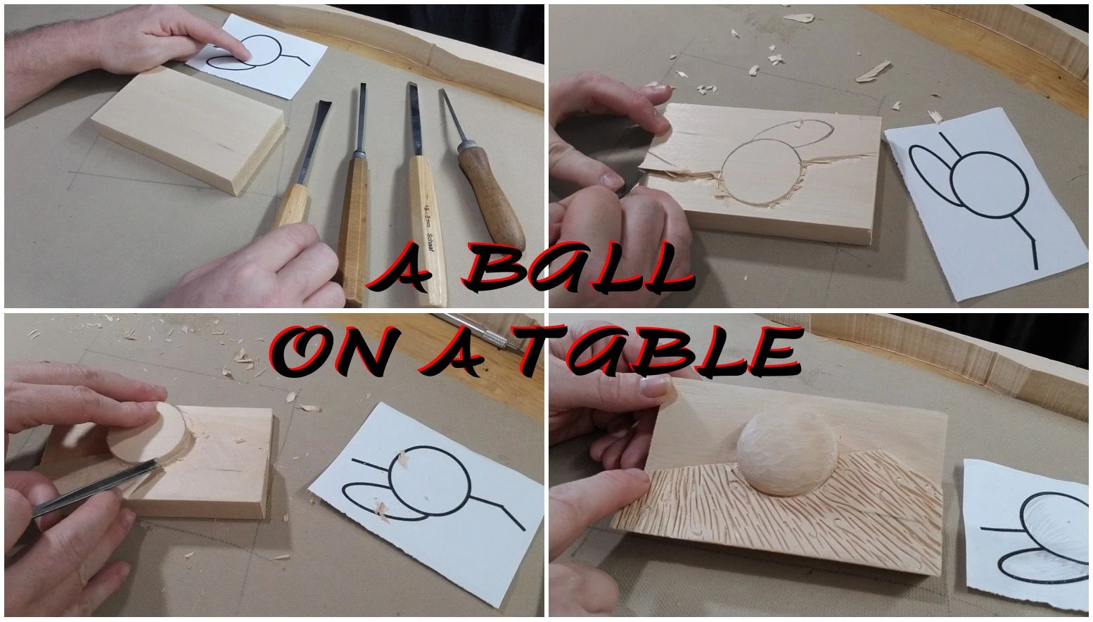 beginner's wood carving, relief carving, chisel wood carving, carving a simple ball on a table