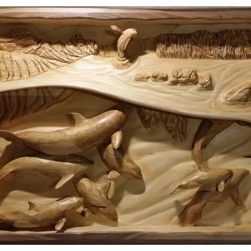 Arctic Orca Pod - Woodcarvings by Randall Stoner, aka Madcarver