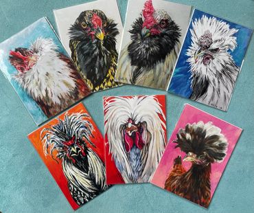 These are my postcards of chickens with beards and/or hair.