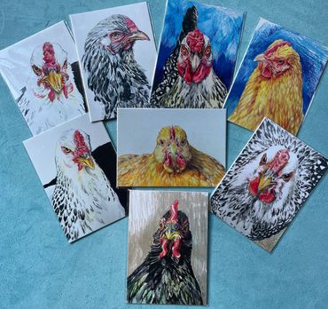 These are some of my postcards.
Most of this group are my pet hens!