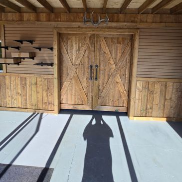 Showroom we built at Yellowhead Recreation in Spruce Grove. Custom barn doors.