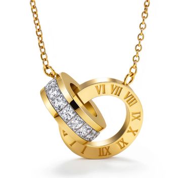 Elegant gold necklace with Roman numeral pendant and embedded diamonds.