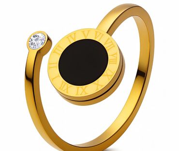 Golden ring with Roman numerals and a diamond accent.