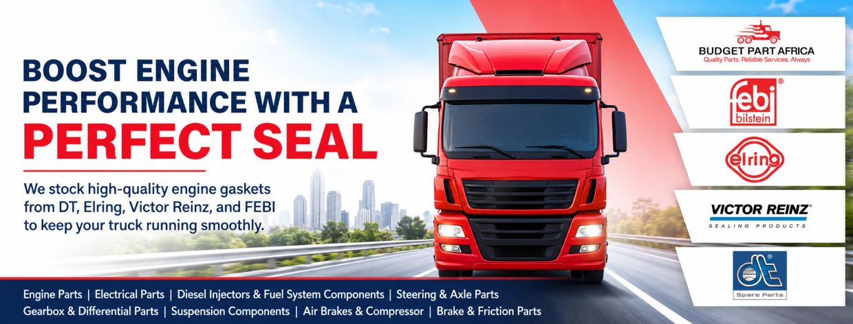 Truck with engine gasket advertisement by Budget Part Africa.
