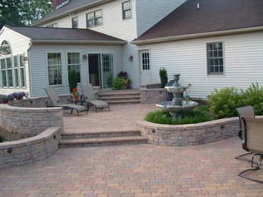 Oxford Raised Patio, Seat Walls, Retaining Walls, Steps and Low-voltage Landscape Lighting