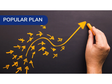 Hand drawing arrows on a blackboard illustrating a popular plan with upward growth.