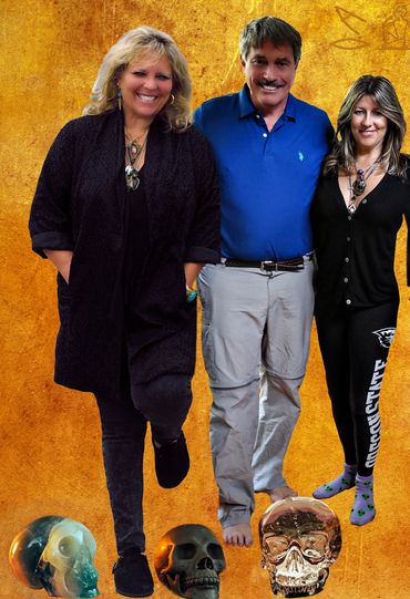 Rebecca Dru & Misti Cooper are with Bill Homann and Crystal Skulls Skully, Jesus and Mitchell-Hedges