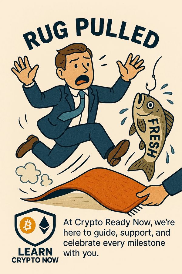 Illustration of a man tripping on a rug with a fresh fish bait, symbolizing a scam.