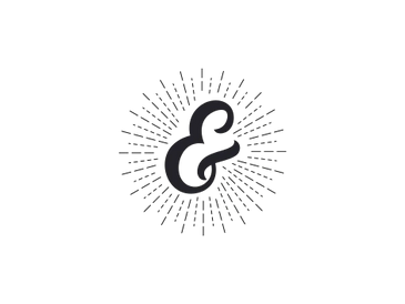 Stylized ampersand symbol with radiant lines on black background.