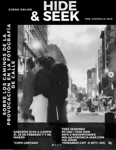 Promotional poster for an online street photography course named Hide & Seek by Verónica Mar.