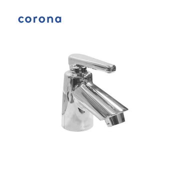 Chrome faucet with single lever handle for water control.