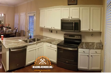 kitchen with mess on the floor