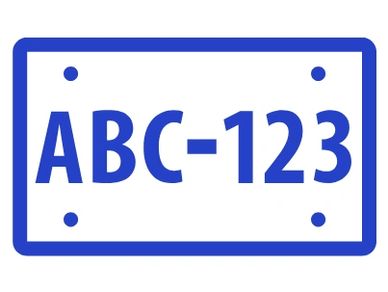 Blue License Plate with letters and numbers