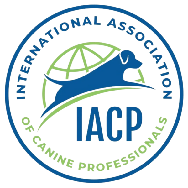 Logo of the International Association of Canine Professionals featuring a running dog and globe.